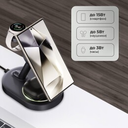 Deppa Беспроводная зарядная станция 3 в 1 MagSafe QI2 NEO Galaxy, черная, Deppa