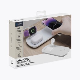 Deppa Зарядная станция 3 в 1: iPhone, Apple Watch, Airpods, беспроводная, 17,5 Вт, белая, Deppa