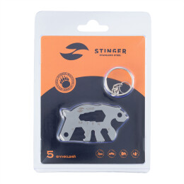 Stinger Мини-мультитул карманный Stinger, 55 x 35 мм, 5 функций, медведь, нержавеющая сталь, серебристый, в блистере