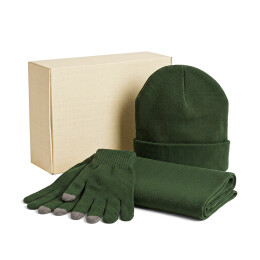 Happy gifts Набор подарочный Green Christmas: шапка, варежки, перчатки в коробке 
