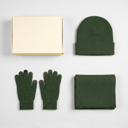 Happy gifts Набор подарочный Green Christmas: шапка, варежки, перчатки в коробке 