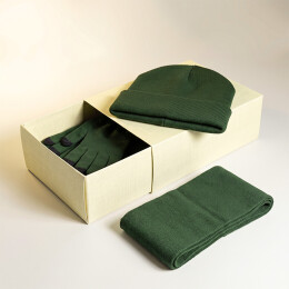 Happy gifts Набор подарочный Green Christmas: шапка, варежки, перчатки в коробке 
