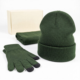 Happy gifts Набор подарочный Green Christmas: шапка, варежки, перчатки в коробке 