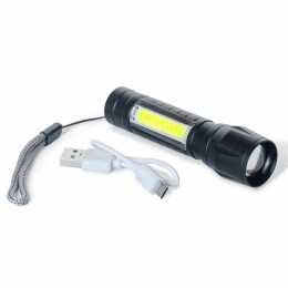  Фонарь светодиодный с USB-зарядкой, боковой лампой и стробоскопом, "Damon", черный (черный)