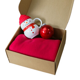 Happy gifts Набор подарочный SNOWTIME: плед, кружка-снеговик, шар елочный в подарочной коробке 