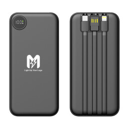 mid-oceangift Зарядное устройство "Форт" 10000 mAh с подсветкой логотипа, встроенными кабелями и цифровым индикатором заряда