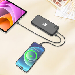 mid-oceangift Зарядное устройство "Форт" 10000 mAh с подсветкой логотипа, встроенными кабелями и цифровым индикатором заряда