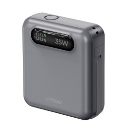 Deppa Внешний АКБ NRG Turbo Cable 10000 mAh, 35Вт, графит, Deppa