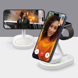 Deppa Беспроводная зарядная станция 3 в 1 MagSafe QI2 NEO, белый, Deppa