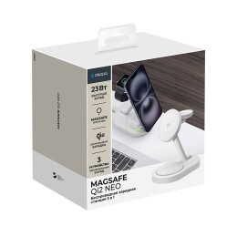 Deppa Беспроводная зарядная станция 3 в 1 MagSafe QI2 NEO, белый, Deppa