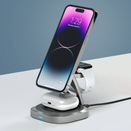 Deppa Беспроводная зарядная станция 3 в 1 QI2.2 Fold Power, Серая, Deppa