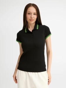 Sol's Рубашка поло женская Pasadena Women 200 с контрастной отделкой, черная с зеленым