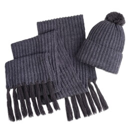 Textile Вязаный комплект шарф и шапка "GoSnow", антрацит c фурнитурой, темно-серый, 70% акрил,30% шерсть