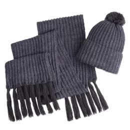 Textile Вязаный комплект шарф и шапка "GoSnow", антрацит c фурнитурой, темно-серый, 70% акрил,30% шерсть