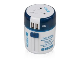 Travel Blue Адаптер с 2-умя USB-портами для зарядки Travel Blue Twist & Slide Adaptor голубой/белый