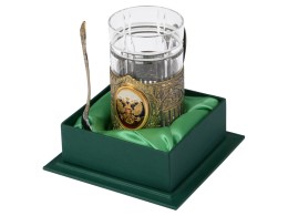 Noname Подстаканник с хрустальным стаканом и ложкой РОССИЙСКИЙ-Л, золотистый/прозрачный