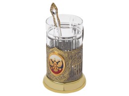 Noname Подстаканник с хрустальным стаканом и ложкой РОССИЙСКИЙ-Л, золотистый/прозрачный