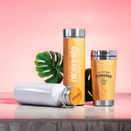 Happy gifts Бутылка для воды "Bamboo", 24,5 см, бамбук, сталь