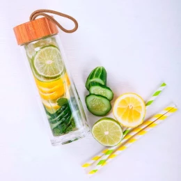 Happy gifts Бутылка для воды "Simple", 19 см, бамбук, стекло
