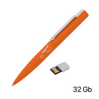 Ручка шариковая "Callisto" с флеш-картой 32Gb, покрытие soft touch оранжевый
