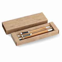 Набор из карандаша и ручки из бамбука в картонном футляре