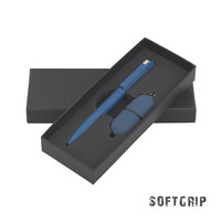 Набор ручка + флеш-карта 16 Гб в футляре, покрытие soft grip темно-синий