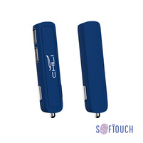 Автомобильное зарядное устройство "Slam" с 2-мя разъёмами USB, покрытие soft touch темно-синий