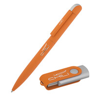 Набор ручка "Jupiter" + флеш-карта "Vostok" 8 Гб в футляре, покрытие soft touch# оранжевый