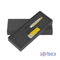 Набор ручка + флеш-карта 8 Гб в футляре, черный/желтый, покрытие soft touch # черный с желтым