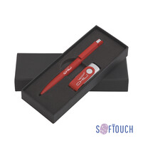 Набор ручка + флеш-карта 8 Гб в футляре, покрытие soft touch красный