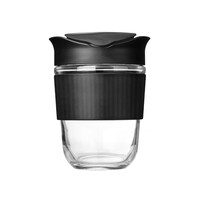 Стеклянный стакан с крышкой и силиконовой манжетой GlassGo, 360 ml, черный