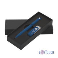 Набор ручка + флеш-карта 16 Гб в футляре, покрытие soft touch темно-синий
