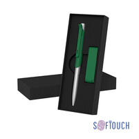 Набор ручка "Skil" + флеш-карта "Case" 8 Гб в футляре, оранжевый, покрытие soft touch# темно-зеленый